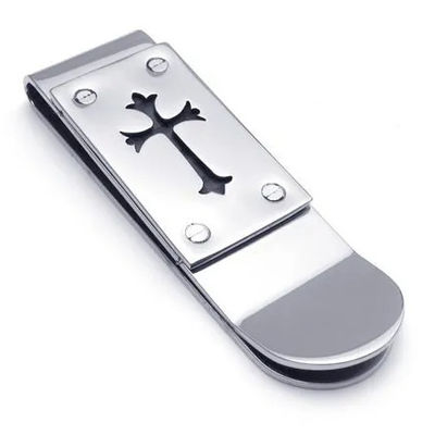 Clamps à stylo de monnaie Standard Porteur d'étiquette de perforation personnalisée en acier inoxydable Carte élastique Id Hommes Femmes Portefeuille pièces d'estampage métalliques